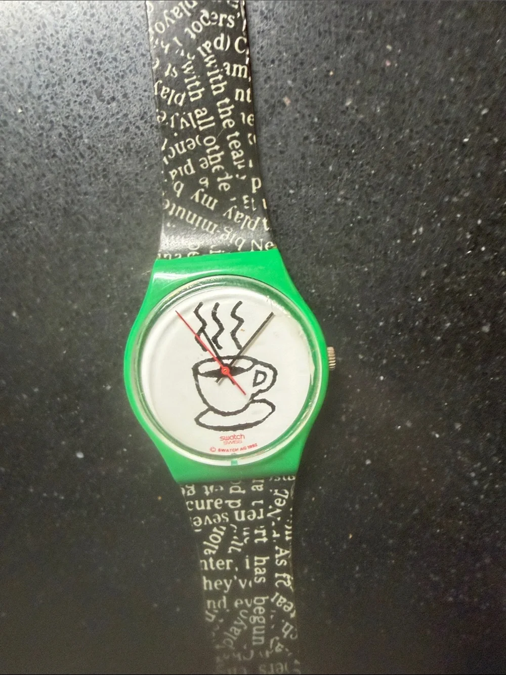 Swatch Green and Black Coffee Cup Analog Watch